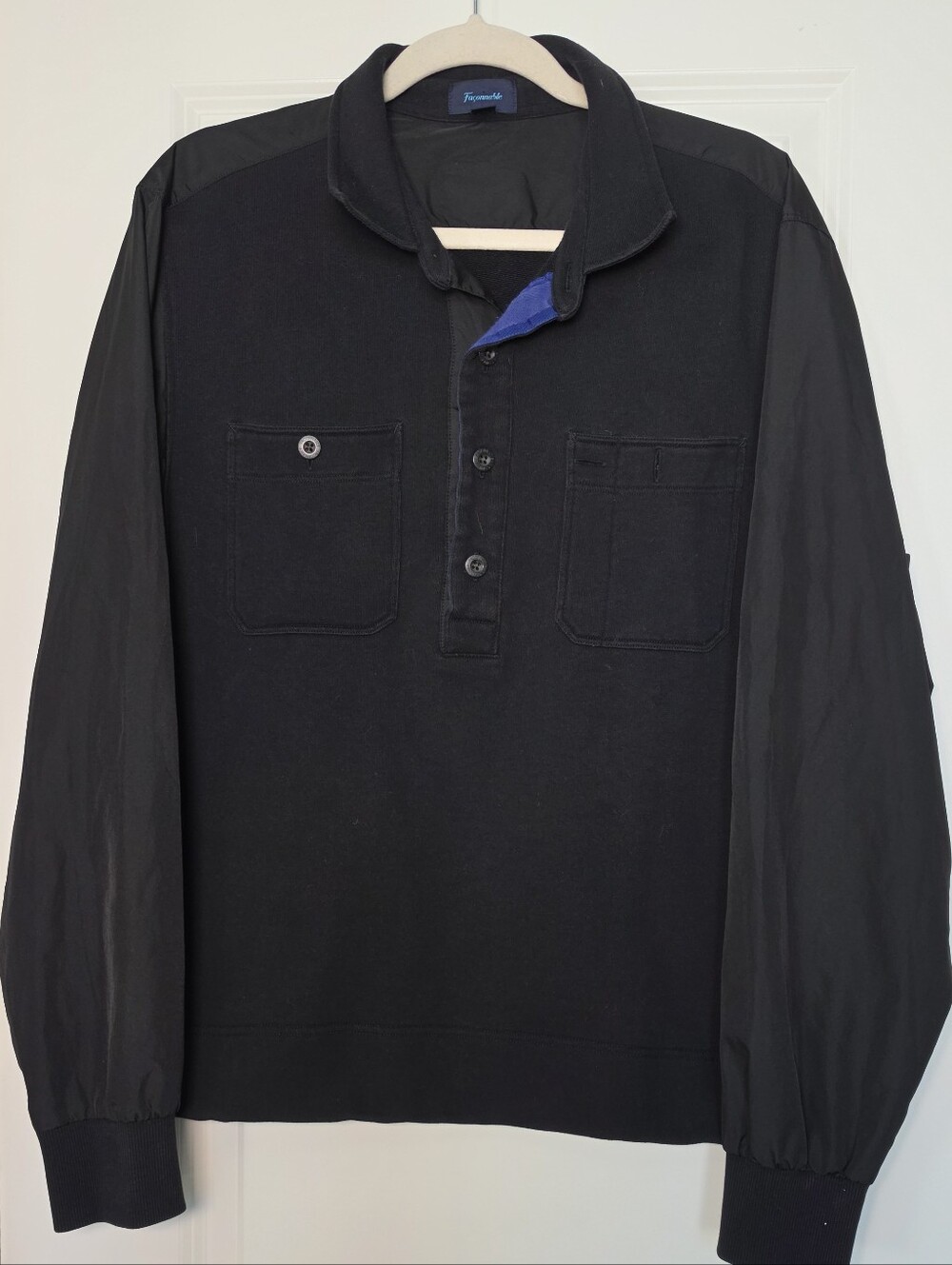 Faconnable XL Long Sleeve Rugby Polo Sweater Shirt Black French Designer